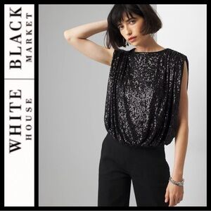 🔥SALE🔥 NWT WHBM High Neck Black Sequin Top